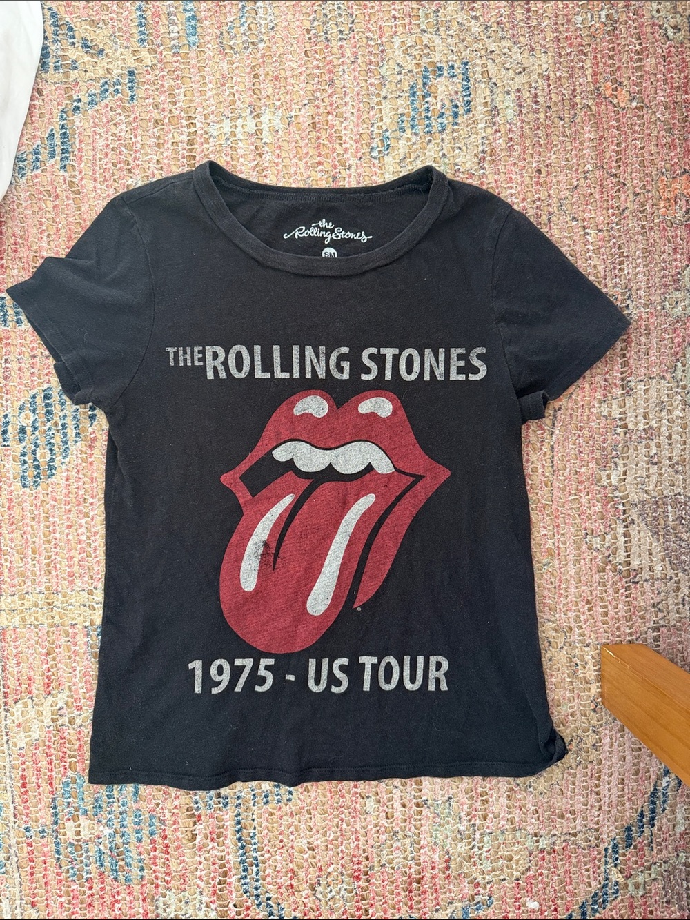 The Rolling Stones Black Tee with Red Tongue Graphic